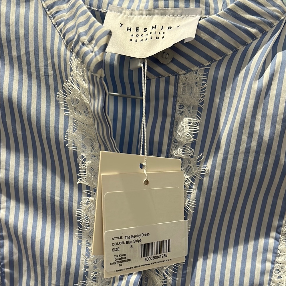 The Shirt by Rochelle Behrens Blue and White Striped Asymmetrical Tunic Dress - Picture 2 of 3